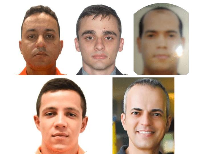 Capitão Wilker, tenente Victor, sargento Welerson, sargento Gabriel, médico Rodrigo Trindade e enfermeiro Bruno Sudário.