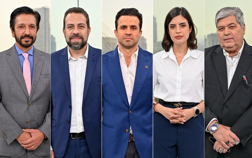 Candidatos à Prefeitura de São Paulo: Ricardo Nunes, Guilherme Boulos, Pablo Marçal, Tabata Amaral e José Luiz Datena.