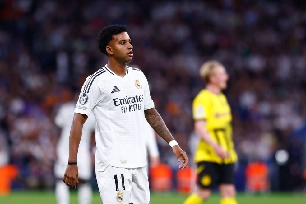 Rodrygo em campo na vitória do Real Madrid por 5 a 2 sobre o Borussia Dortmund