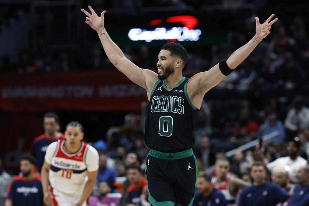 Jayson Tatum vibra em vitória do Boston Celtics sobre o Washington Wizards