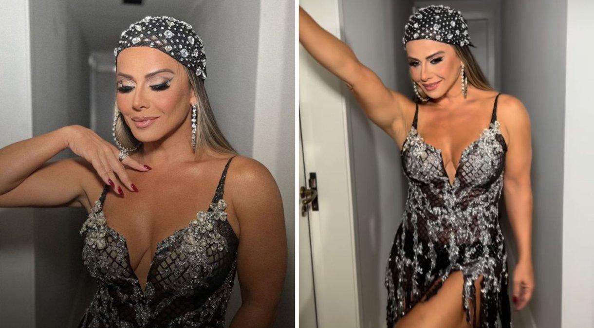Viviane Araújo adere à tendência fashionista com lenço para ensaio no Salgueiro