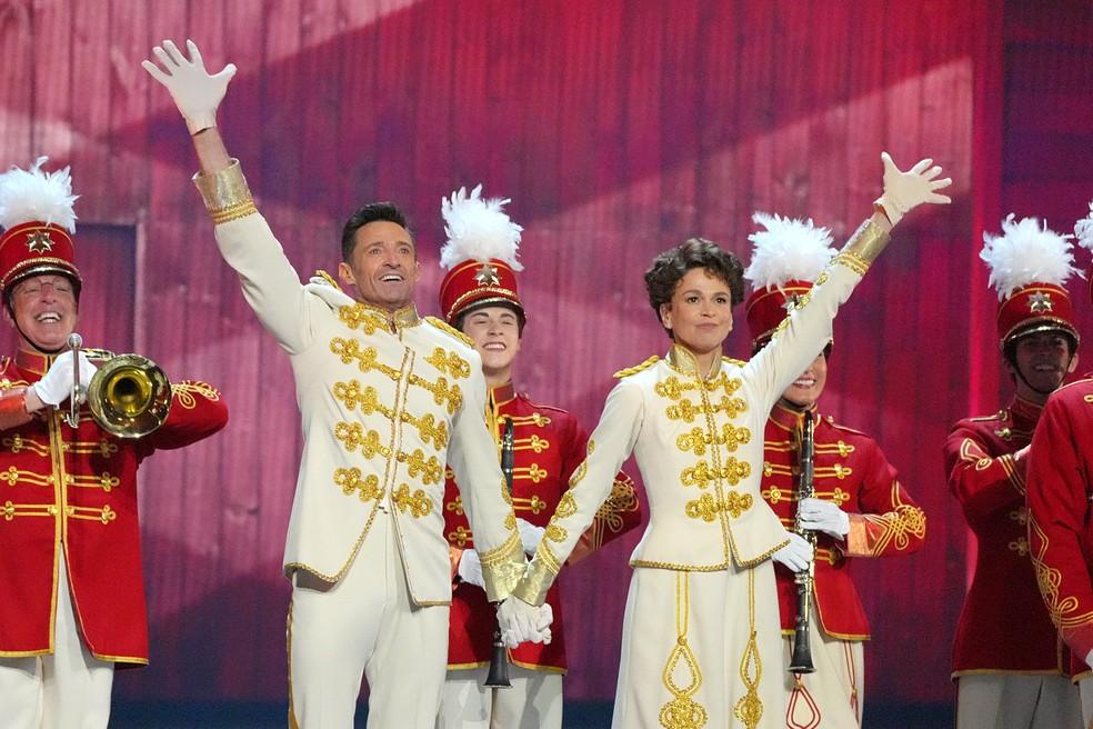 Hugh Jackman e Sutton Foster no espetáculo 'The Music Man'