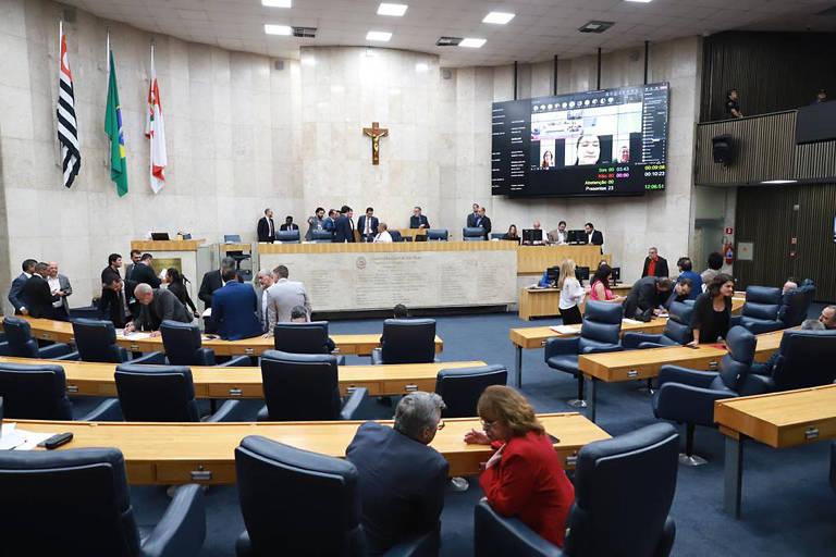 O plenário da Câmara Municipal de São Paulo durante votação em junho de 2023