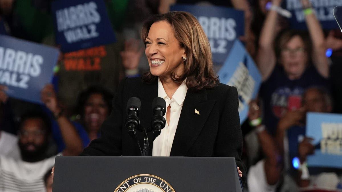 Kamala Harris em evento de campanha