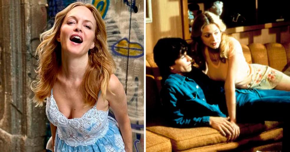 Heather Graham atualmente e em cena de 'Boogie Nights: Prazer Sem Limites'