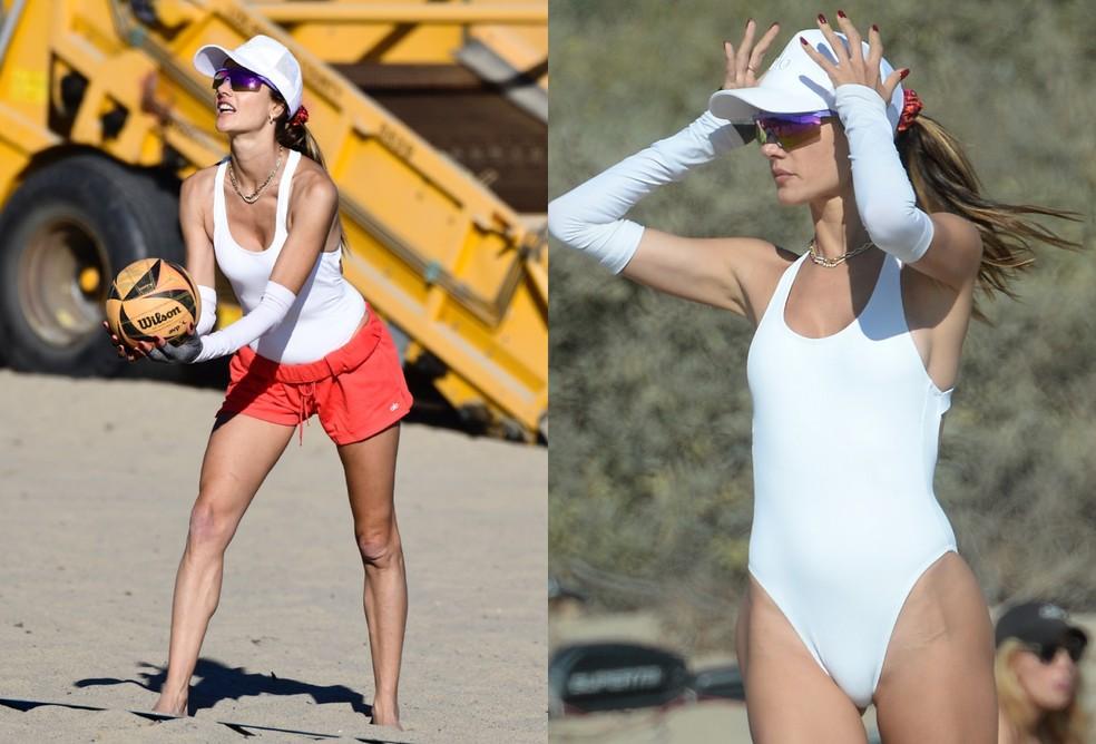 Alessandra Ambrosio jogando vôlei de praia