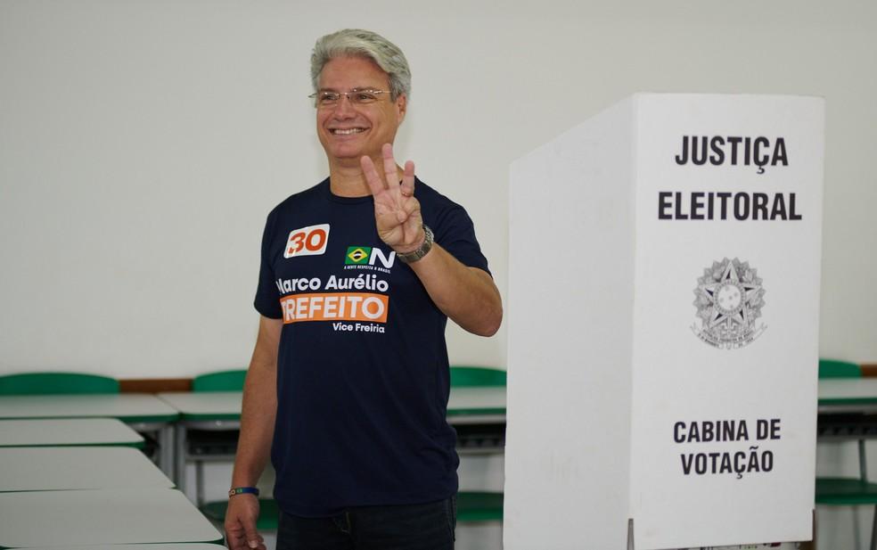 Marco Aurélio (Novo), candidato à Prefeitura de Ribeirão Preto, SP, em votação no segundo turno