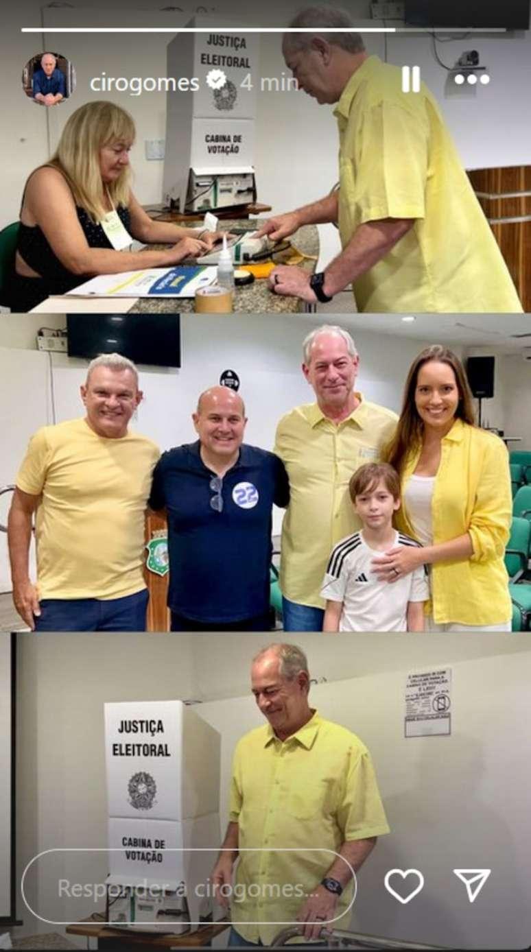 Ciro Gomes, Roberto Cláudio e José Sarto posando para foto durante a campanha eleitoral em Fortaleza.