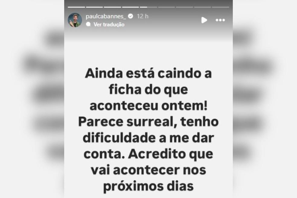 Paul Cabannes comenta acidente nas redes sociais