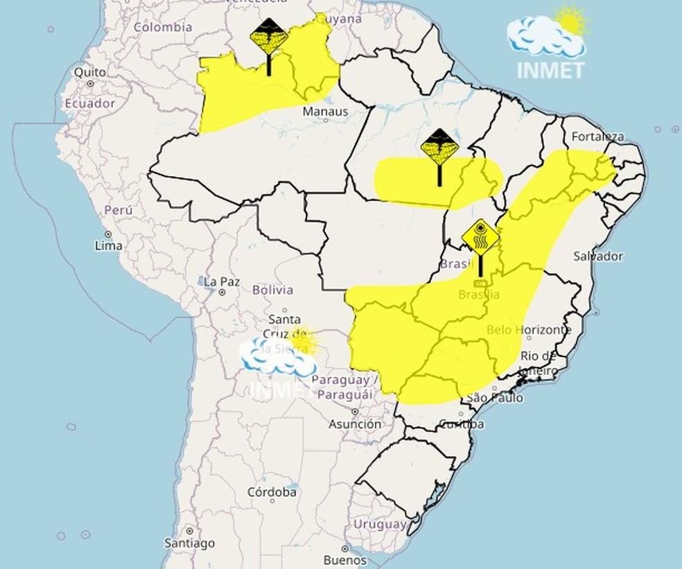 Alertas do Inmet mostrando a previsão do tempo