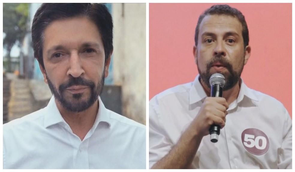 Os candidatos Ricardo Nunes (MDB) e Guilherme Boulos (PSOL) no último programa eleitoral do 2° turno.