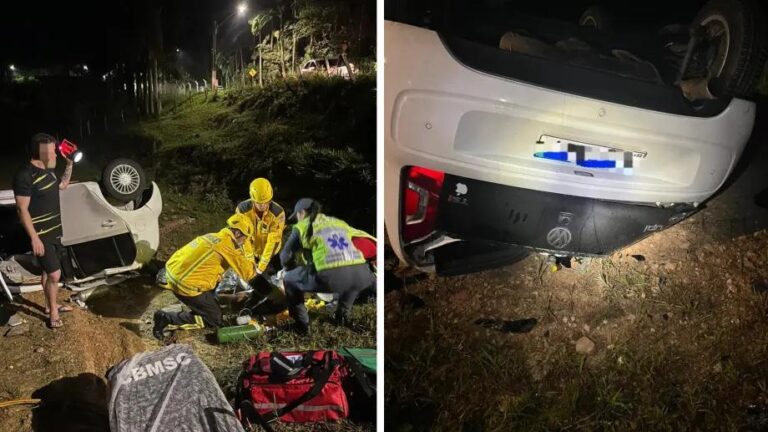 Motorista entra em parada cardiorrespiratória após capotar veículo em Itajaí