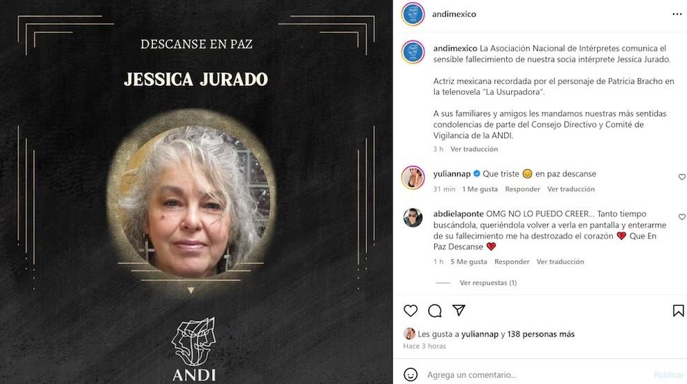 Morte da atriz mexicana Jessica Jurado é confirmada pela Asociación Nacional de Intérpretes
