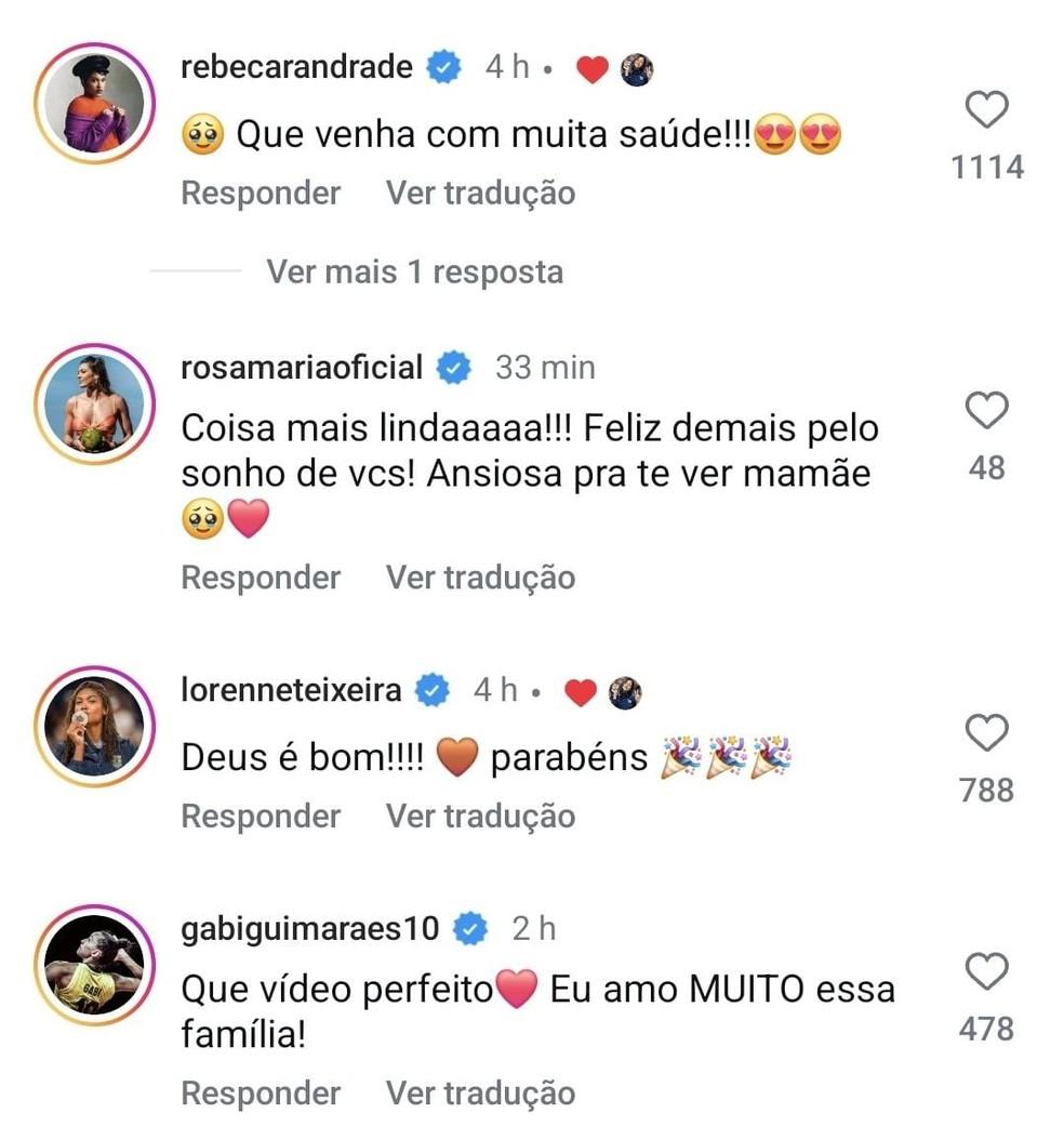 Rebeca Andrade e outras atletas parabenizam Nyeme por gravidez