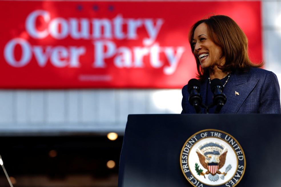 Kamala Harris durante evento de campanha na Pensilvânia, em 16 de outubro de 2024