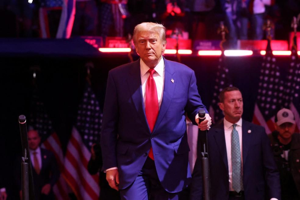 Donald Trump durante comício no Madison Square Garden, 27 de outubro de 2024