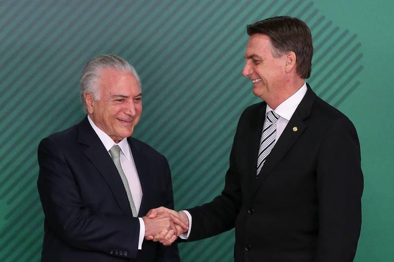 Temer e Bolsonaro em 2018 no Palácio do Planalto