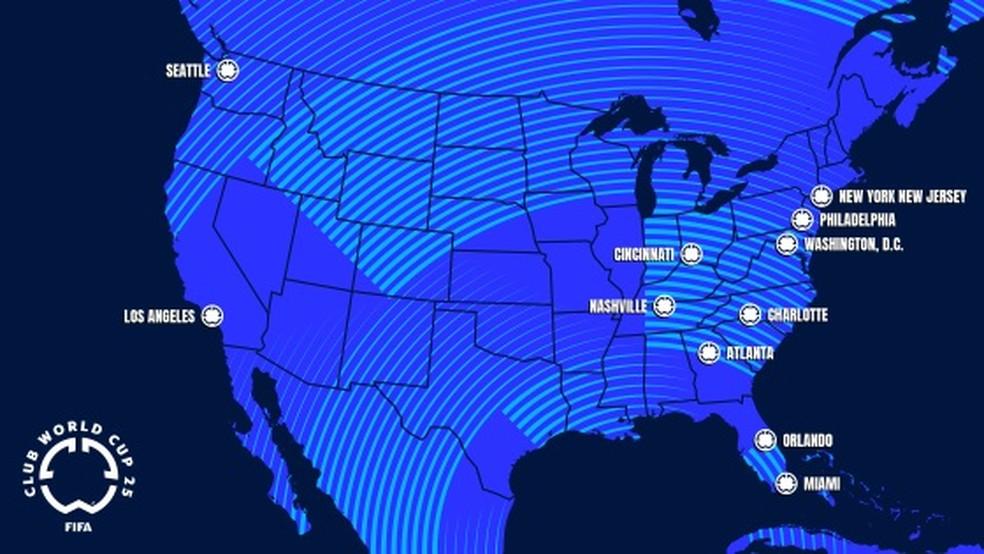 Sedes do Mundial de Clubes da Fifa 2025, nos Estados Unidos