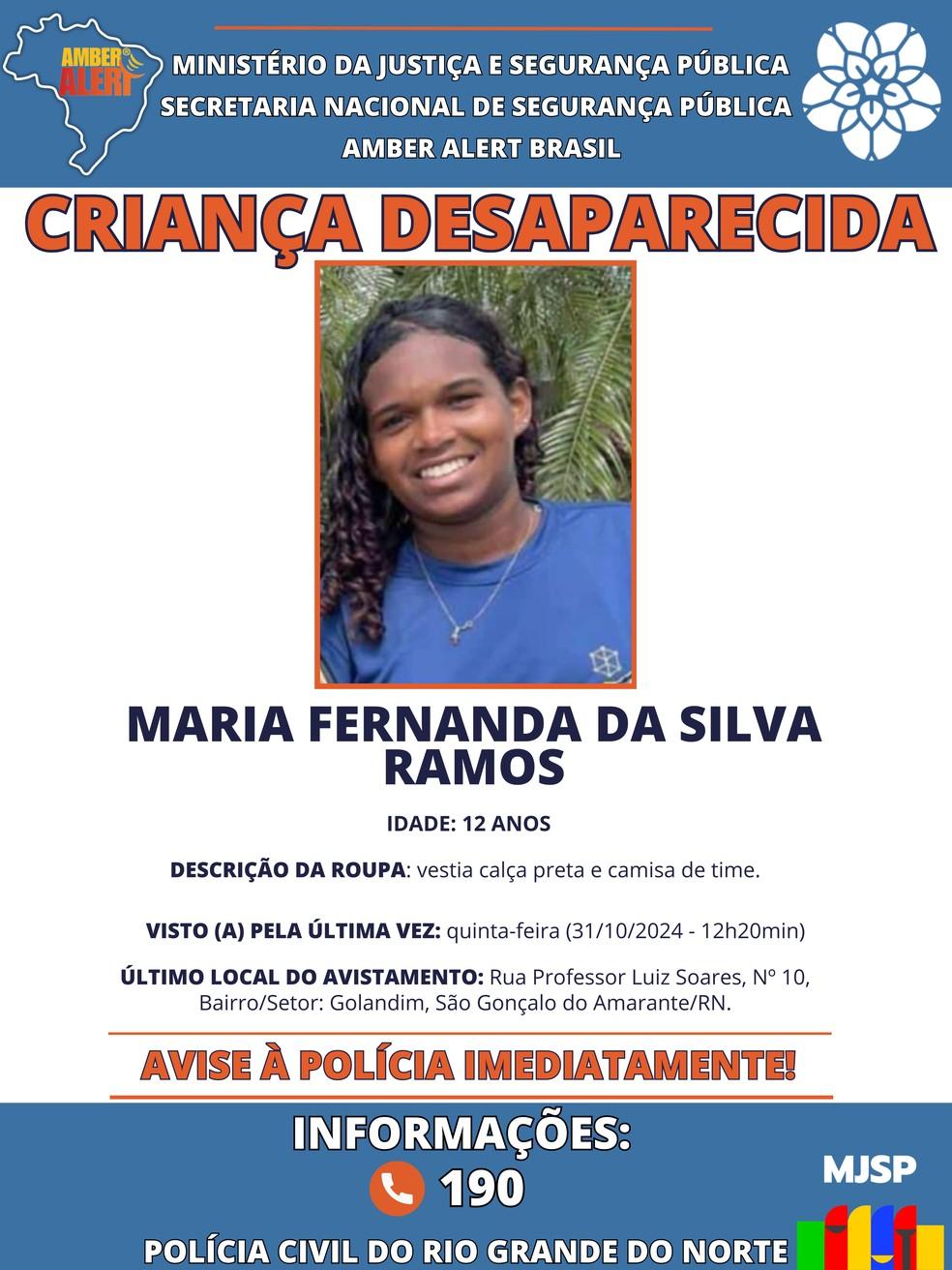 Maria Fernanda da Silva Ramos desapareceu em São Gonçalo do Amarante