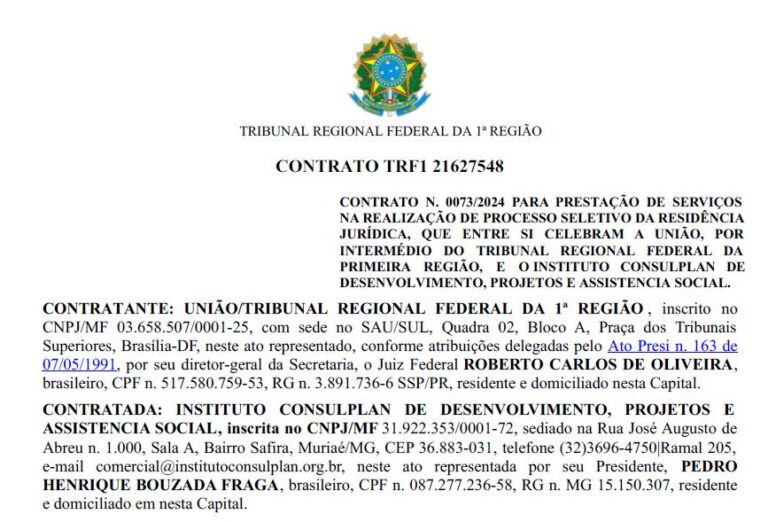 Residência Jurídica TRF1: Instituto Consulplan é a Banca Organizada e Oferece 20 Vagas