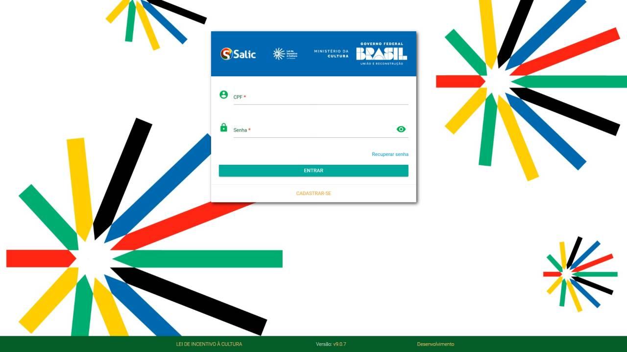 Página do Sistema de Apoio às Leis de Incentivo à Cultura (Salic), do Ministério da Cultura