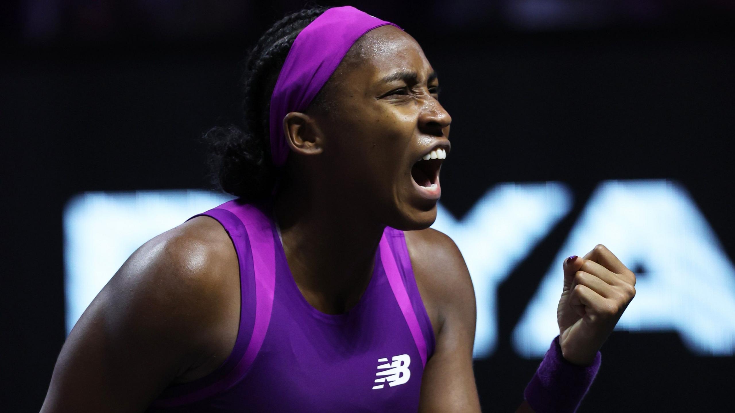 Coco Gauff celebra um ponto