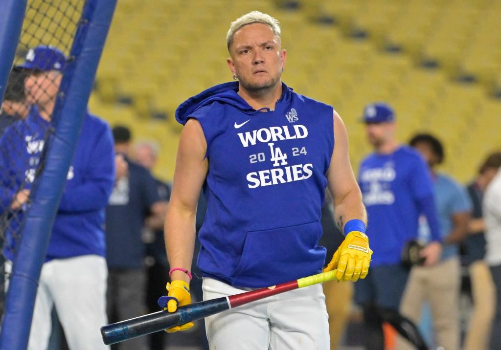 Dodgers shortstop Miguel Rojas durante os treinos da equipe antes do Jogo 1 da World Series.