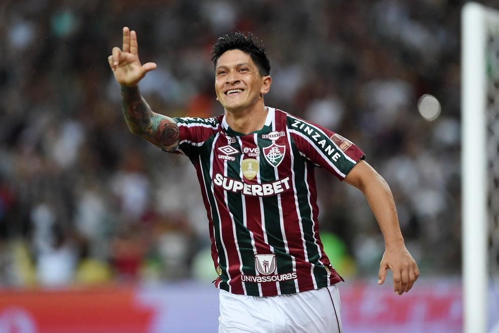 Cano comemora gol em Fluminense x Fortaleza, pelo Brasileirão 2024