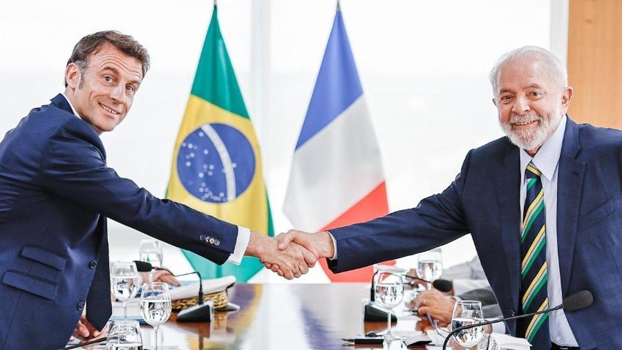 O presidente Lula (PT) recebe o presidente francês Emmanuel Macron no Palácio do Planalto