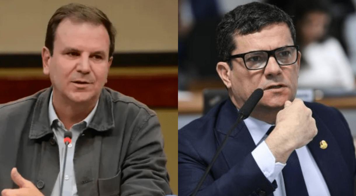 O prefeito do Rio de Janeiro, Eduardo Paes (PSD) e o senador Sergio Moro (União)