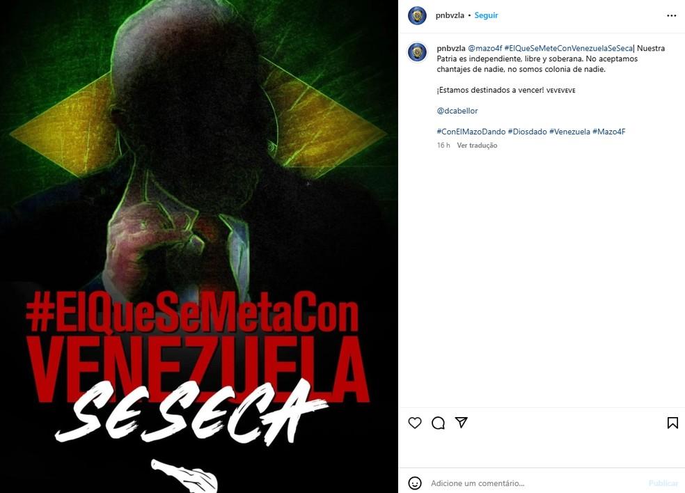 Postagem da Polícia Nacional da Venezuela com provocação ao Brasil