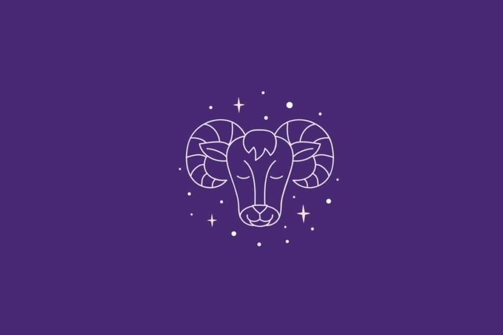 Ilustração do signo de capricórnio em um fundo roxo rodeado por estrelas.