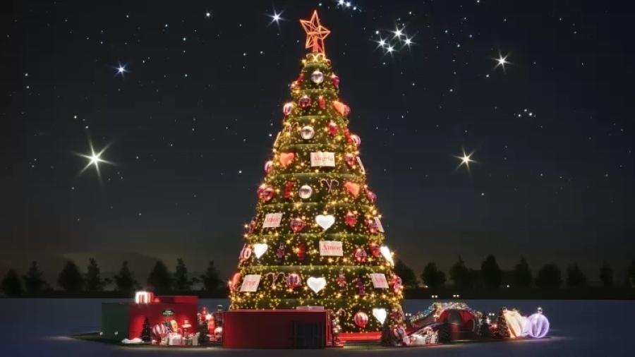 Árvore de Natal no Villa-Lobos, decorada para as festas.