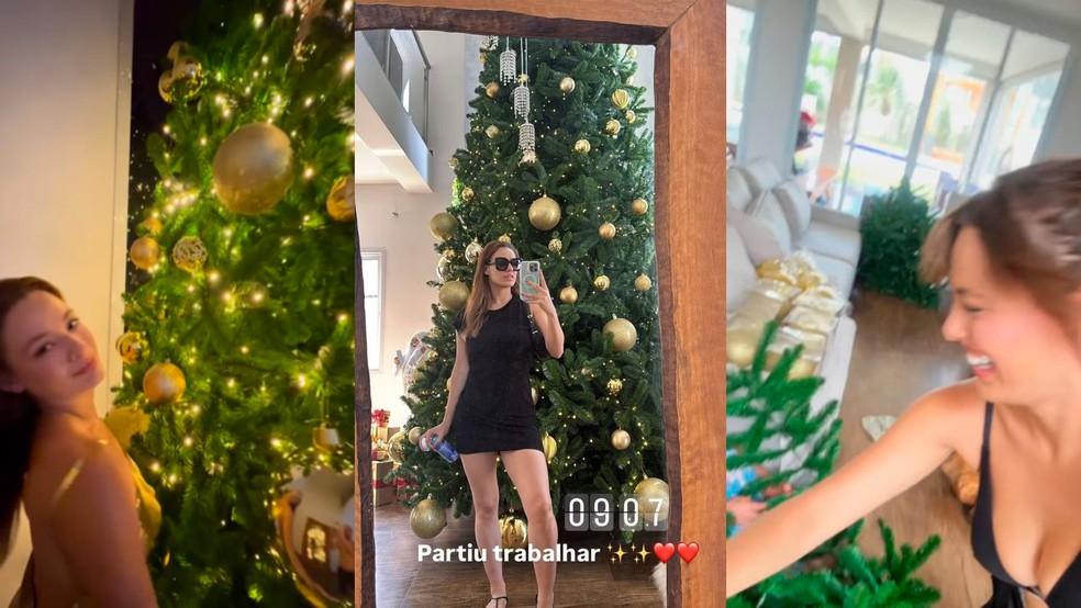 Beatriz Reis mostra montagem de sua árvore de Natal