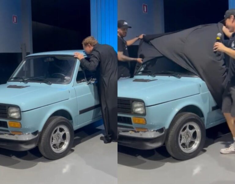 Padre realiza sonho de infância ao restaurar Fiat 147 de 1978