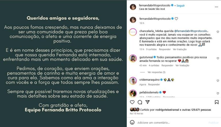 Influencer Fernanda Britto é internada após AVC