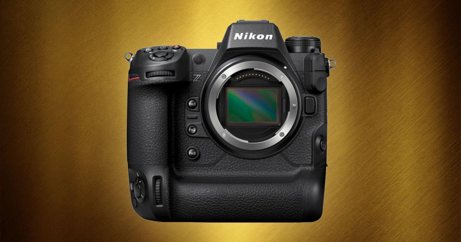 Nikon mirrorless camera body displayed against a textured background