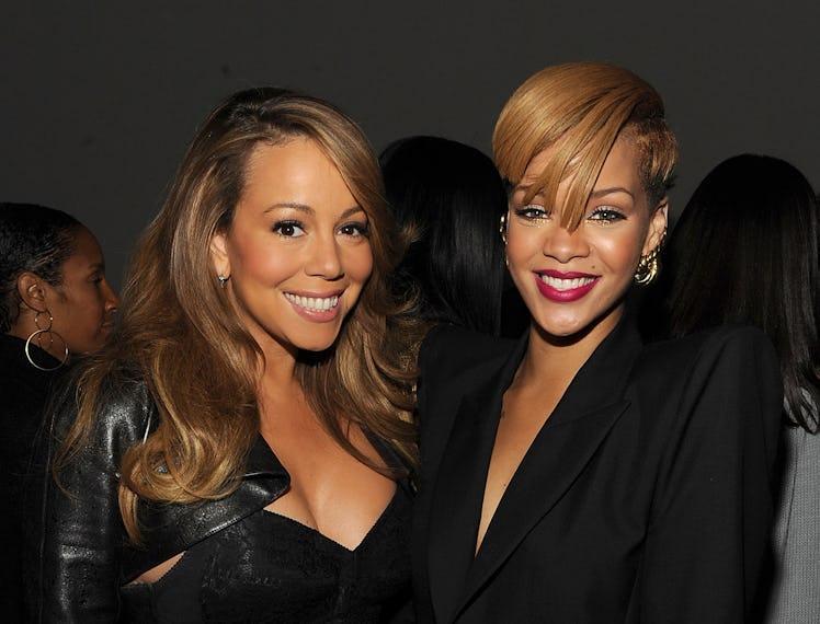 Rihanna e Mariah Carey durante evento em Nova York