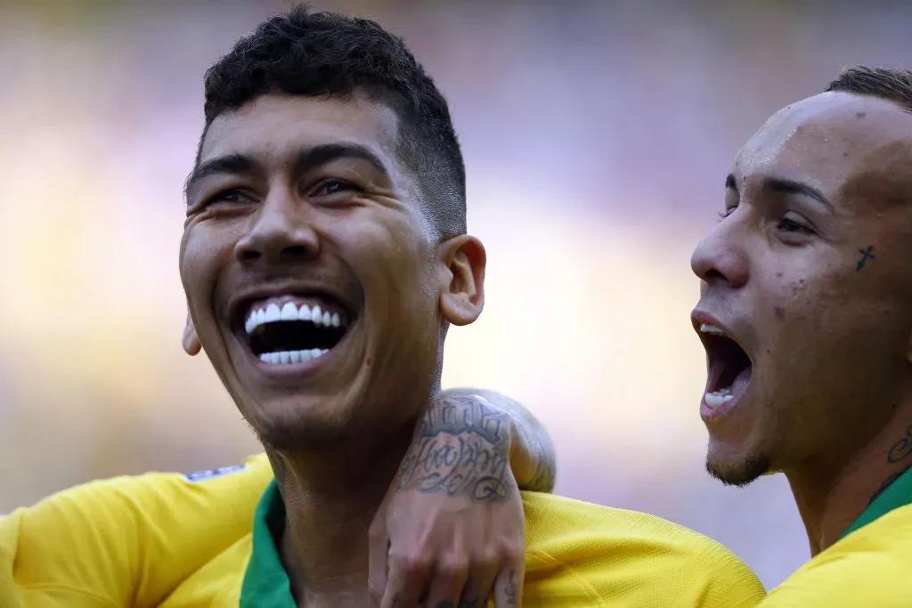 Roberto Firmino jogador do Brasil comemora seu gol durante partida contra o Peru no estádio Arena Corinthians pelo campeonato Copa America 2019.