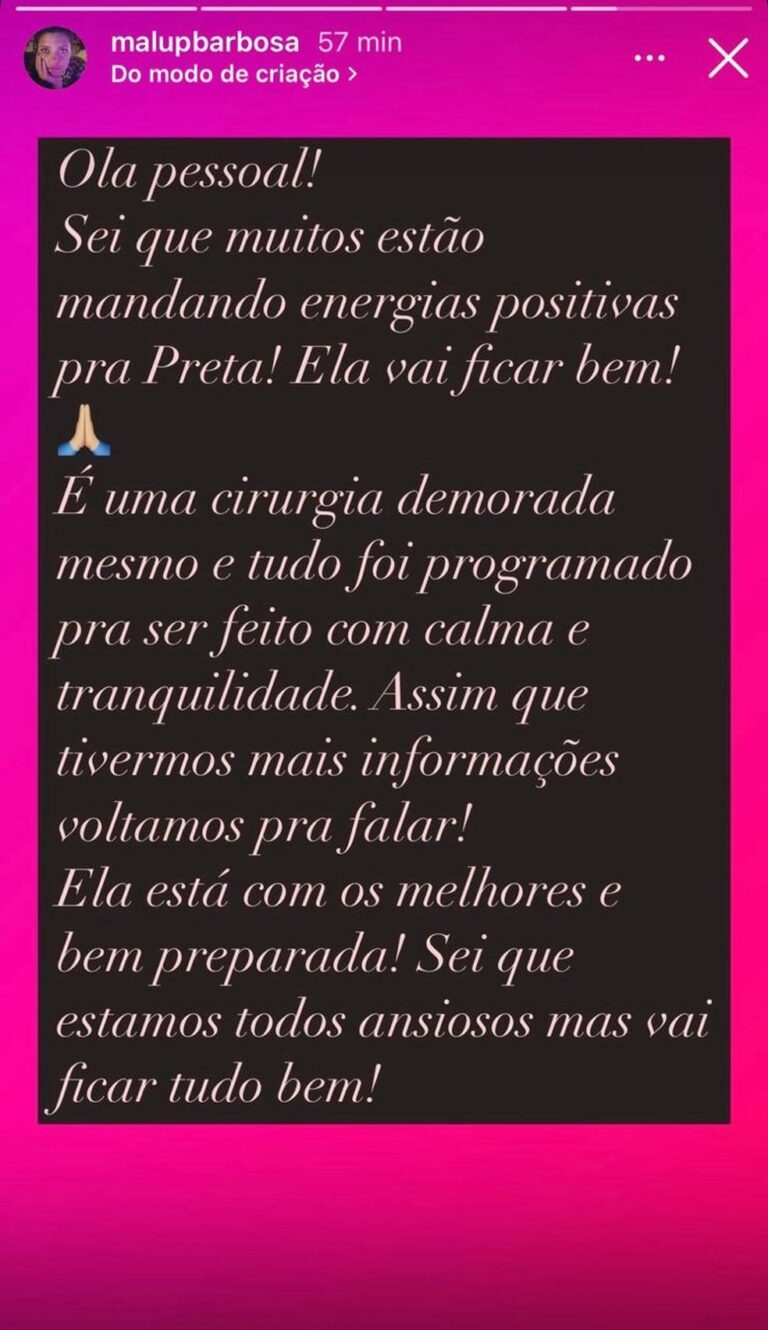 Preta Gil Passa por Cirurgia e Ganha Apoio de Amigos e Família