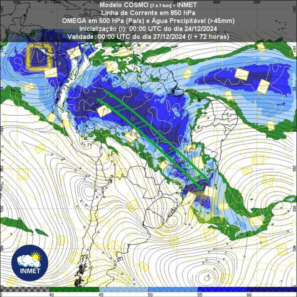 Corredor de umidade que deve trazer chuva para boa parte do país na última semana do ano.