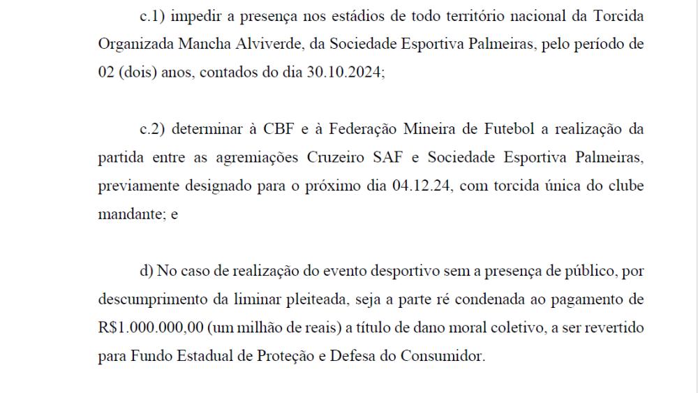 Trecho da Ação do Governo de Minas e do MPMG contra a CBF.