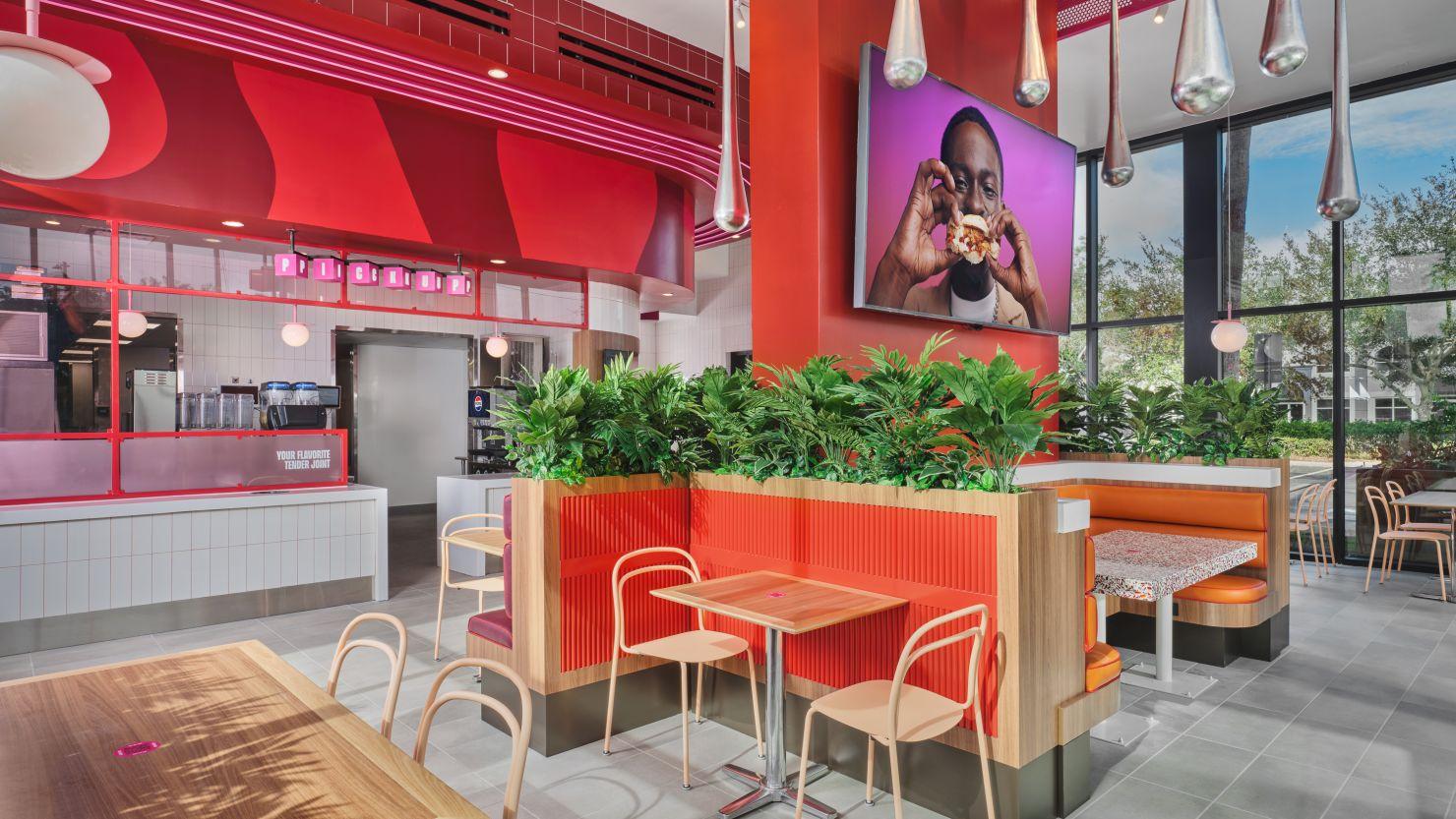 Renderização do novo restaurante Saucy da KFC