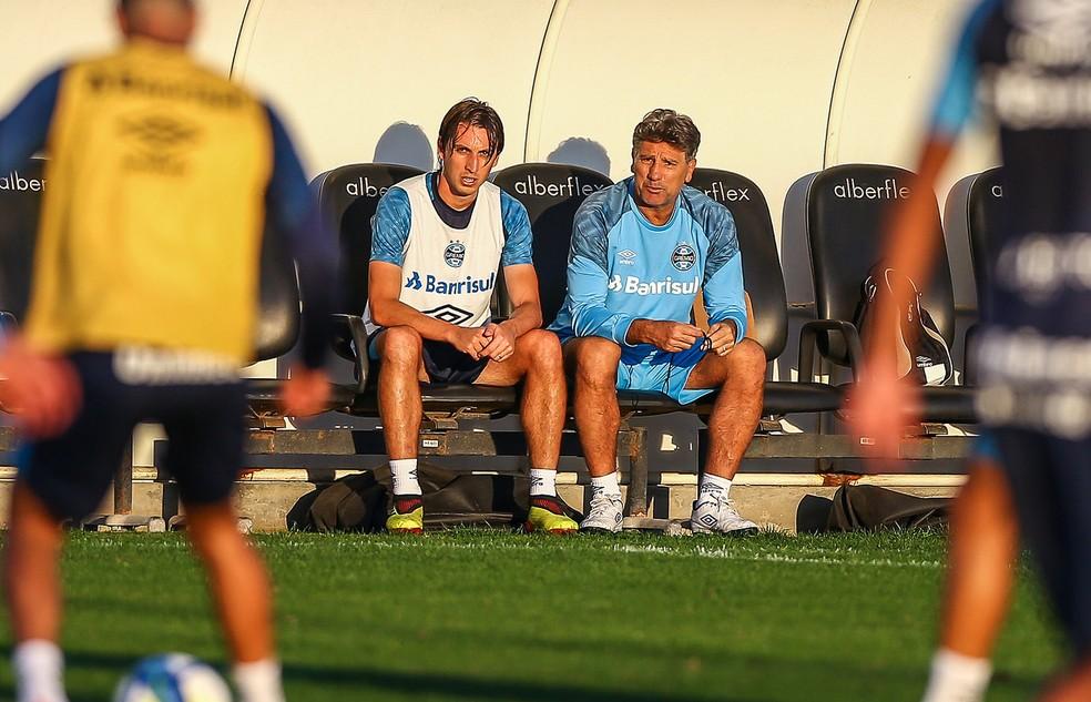 Geromel e Renato em treino do Grêmio