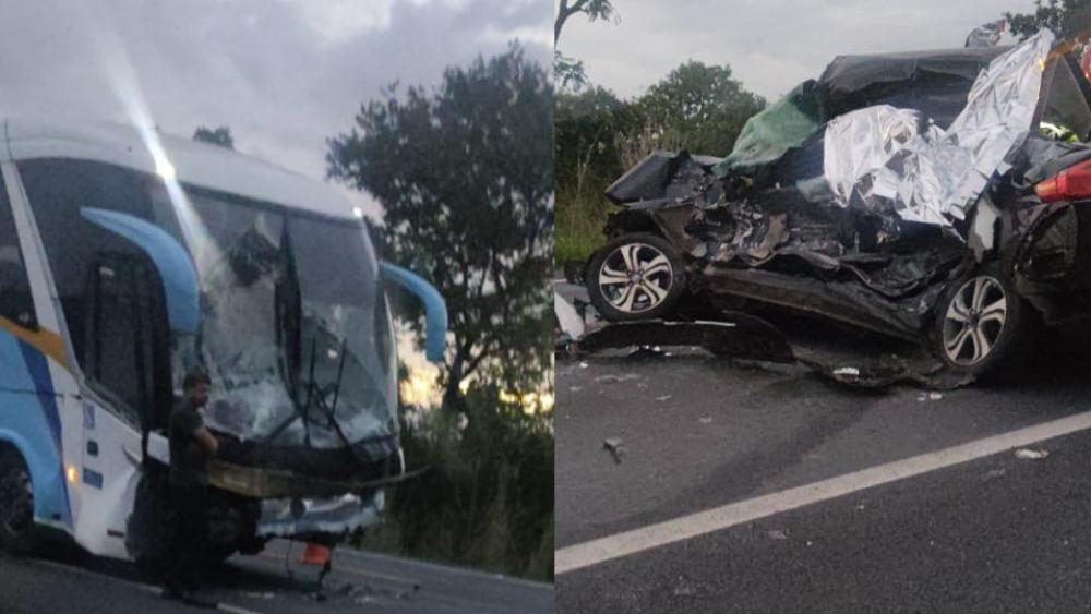 Acidente entre ônibus e carro na BR-135