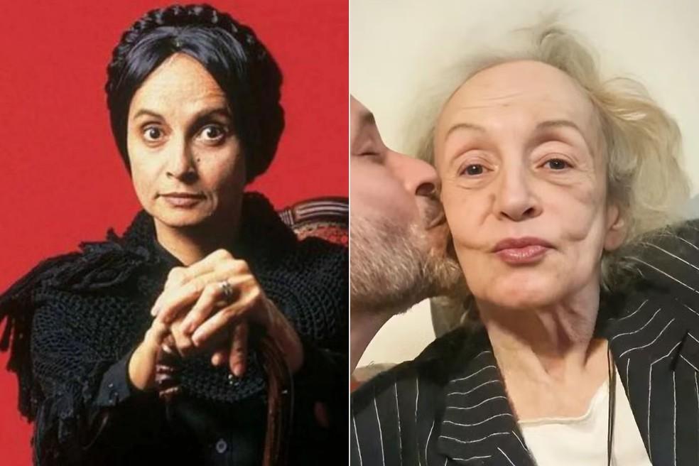 Joana Fomm como Perpétua em Tieta (1989) e atualmente