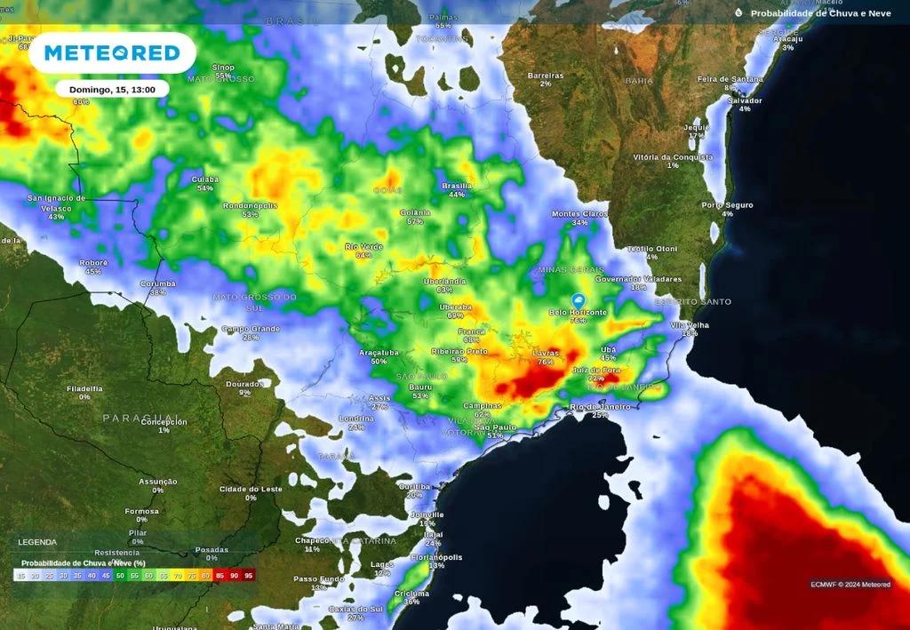 Mapa do clima para o domingo