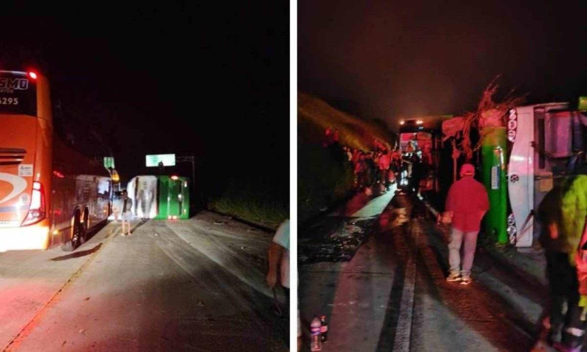 Ônibus tombou na pista e deixou a BR-381 fechada por cerca de sete horas