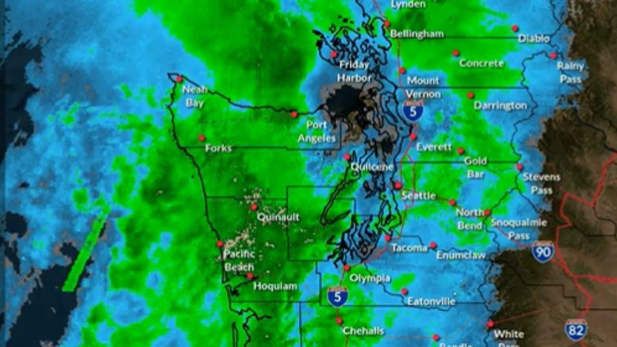 Radar do Serviço Nacional de Meteorologia mostra um sistema que entra em Washington.