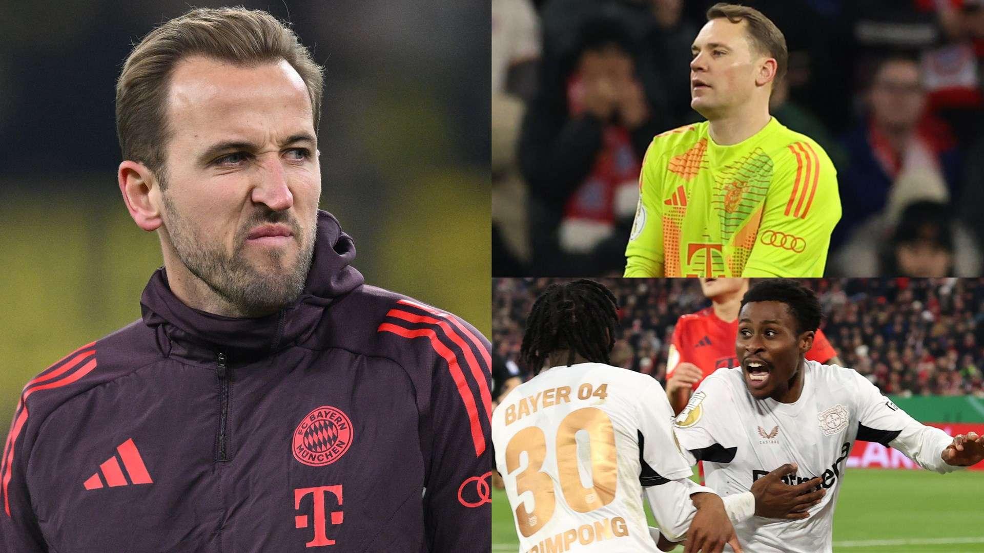 Harry Kane e Manuel Neuer durante o jogo contra Bayer Leverkusen.